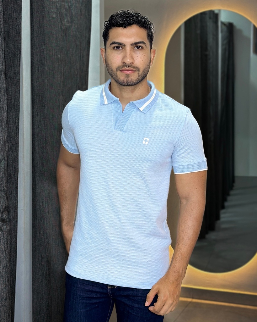 CAMISETA POLO TEXTURA AZUL CON TEJIDO